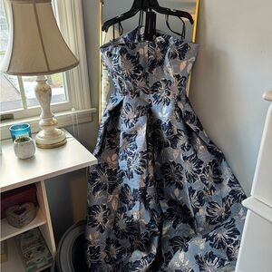 Donna Karan Blue and Silver Floral Maxi Dress